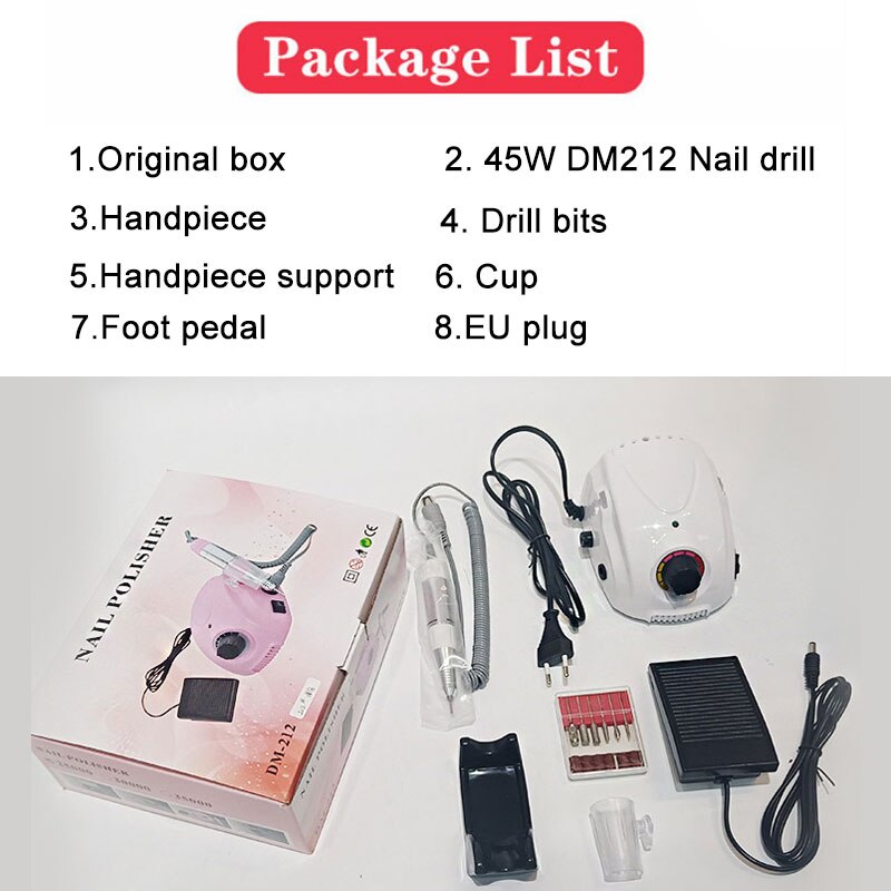 Elektrische Nail Boor Machine 35000 Rpm Manicure Machine Elektrische Nagelvijl Nail Art Gereedschap Set Voor Nagel Boren Gel remover: DM212-white