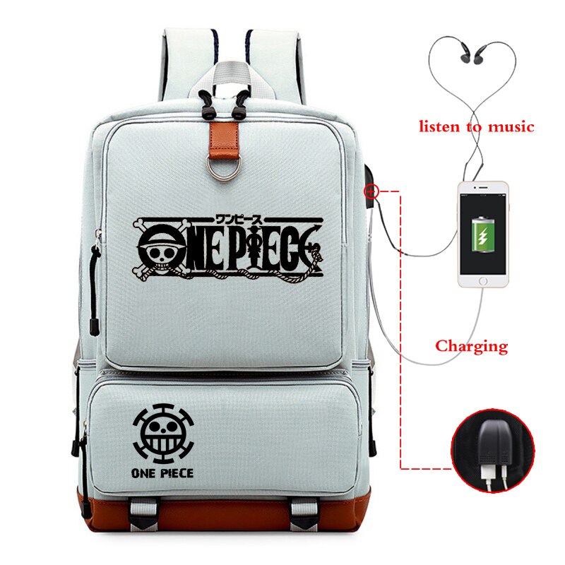 Mochila japonesa con estilo Anime de una pieza para estudiantes, morral de viaje de gran capacidad, bolsa de ordenador con carga Usb