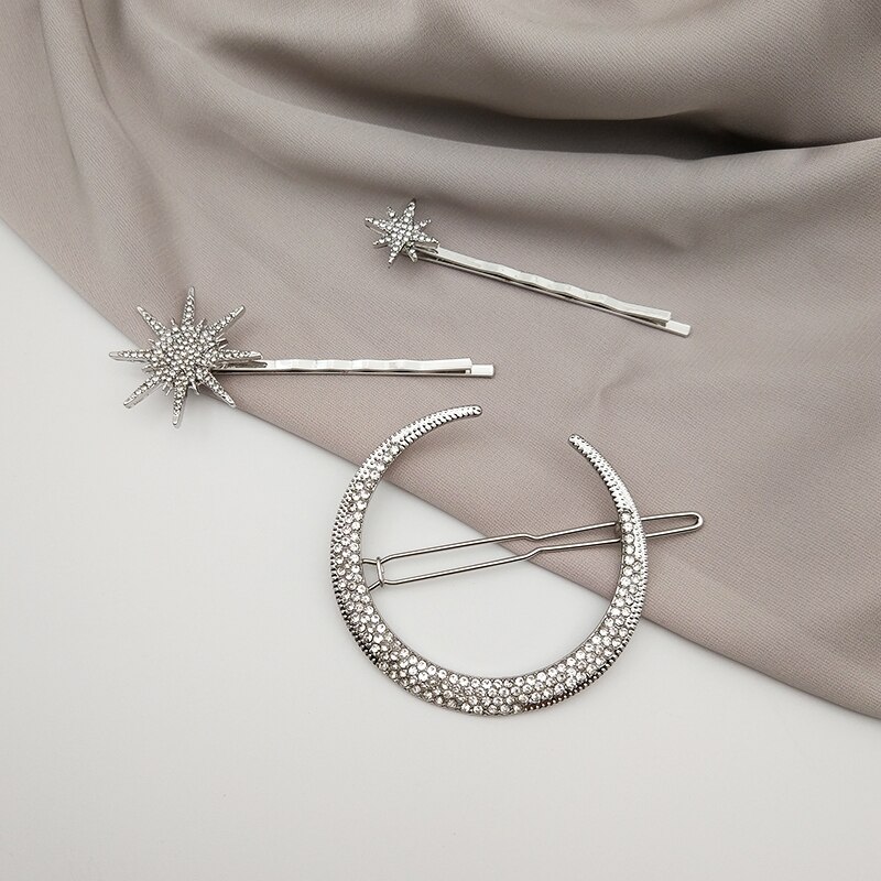 Pinzas de pelo para mujer, pasadores de Color plata antigua de estrella de diamantes de imitación, horquillas, accesorios de joyas para el pelo