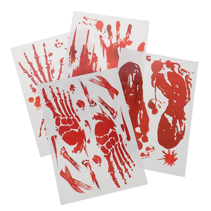 Horror Blood Handprint Decal Glass Window Sticker Home Decor Removable Halloween Living Room Classroom Decorations Wall Stickers