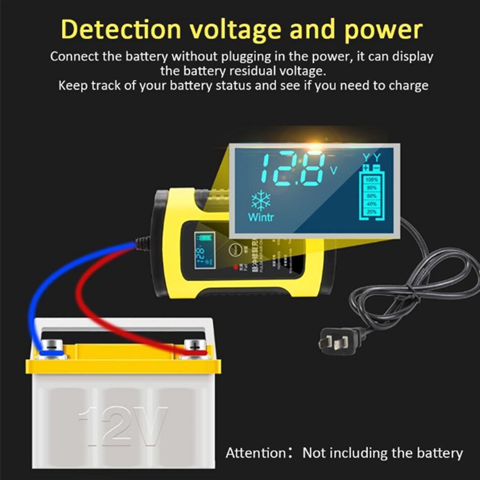 Anhtczyx-cargador de batería de coche 12V 6a para motocicleta, batería europea de plomo ácido AGM, LCD Digital