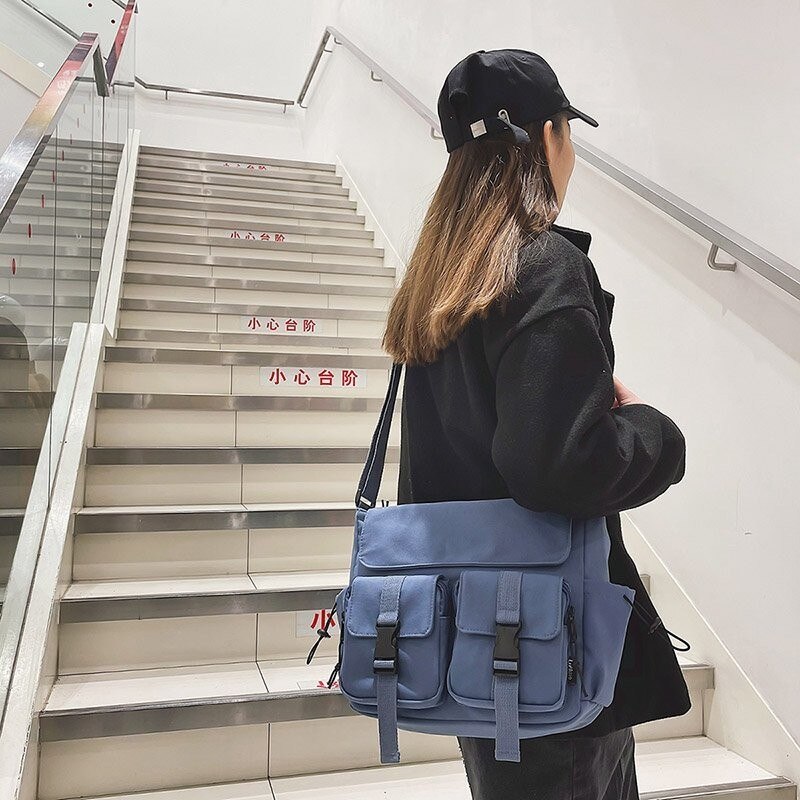 Sac à bandoulière en toile Harajuku pour femmes, sacoche d'école à la Simple pour filles, sac de grande capacité pour écolières