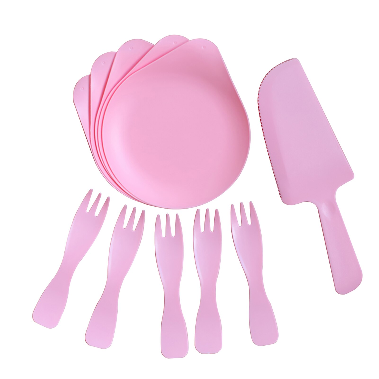 5 sets bruiloft thuis picknick vorkensnijder stevig feest milieuvriendelijk wegwerp serviesset dinerbord festival: Roze