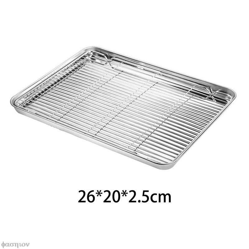 Stainless Steel Baking Tray With Removable Cooling Rack Set Non-stick Chips Basket Baking Dish Grill Mesh Kitchen Tool BBQ Tray: KN15433H01-M