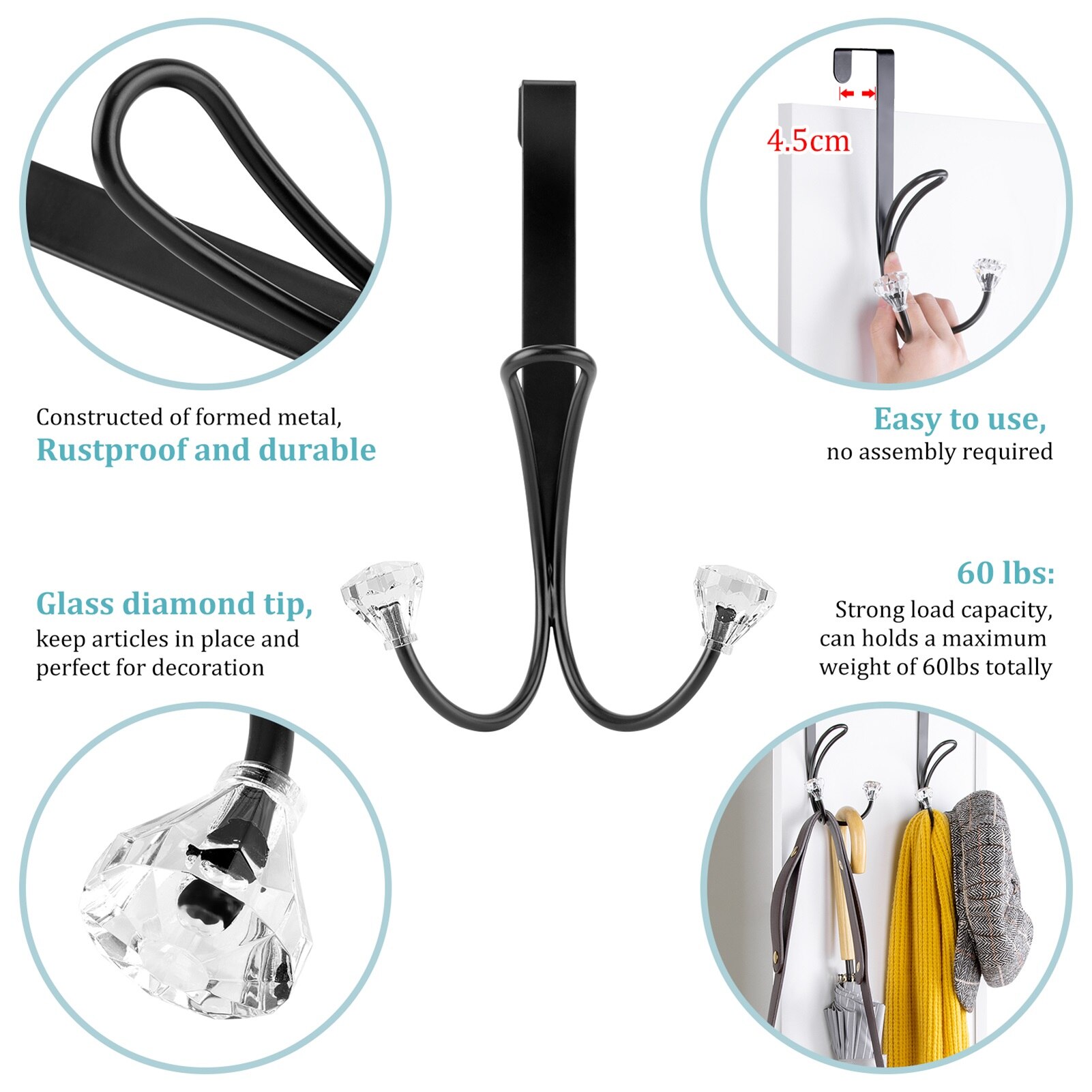 Over The Door Double Hanger Hooks Declutter Twin Hook for Coats