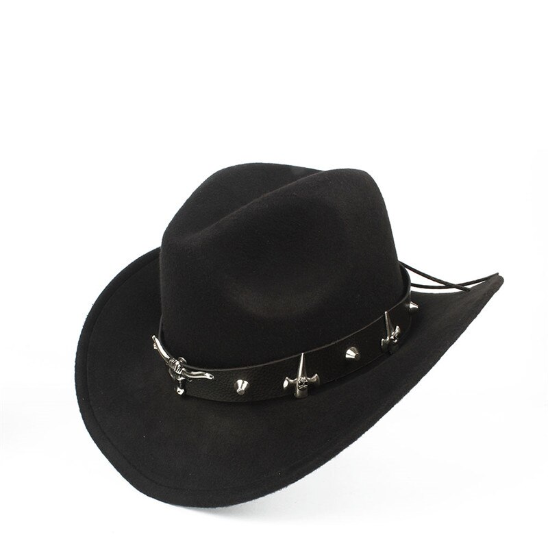 100% Wool Women Men Hollow Western Cowboy Hat With Tauren Belt Winter Outback Jazz Toca Sombrero Cap Size 56-58CM