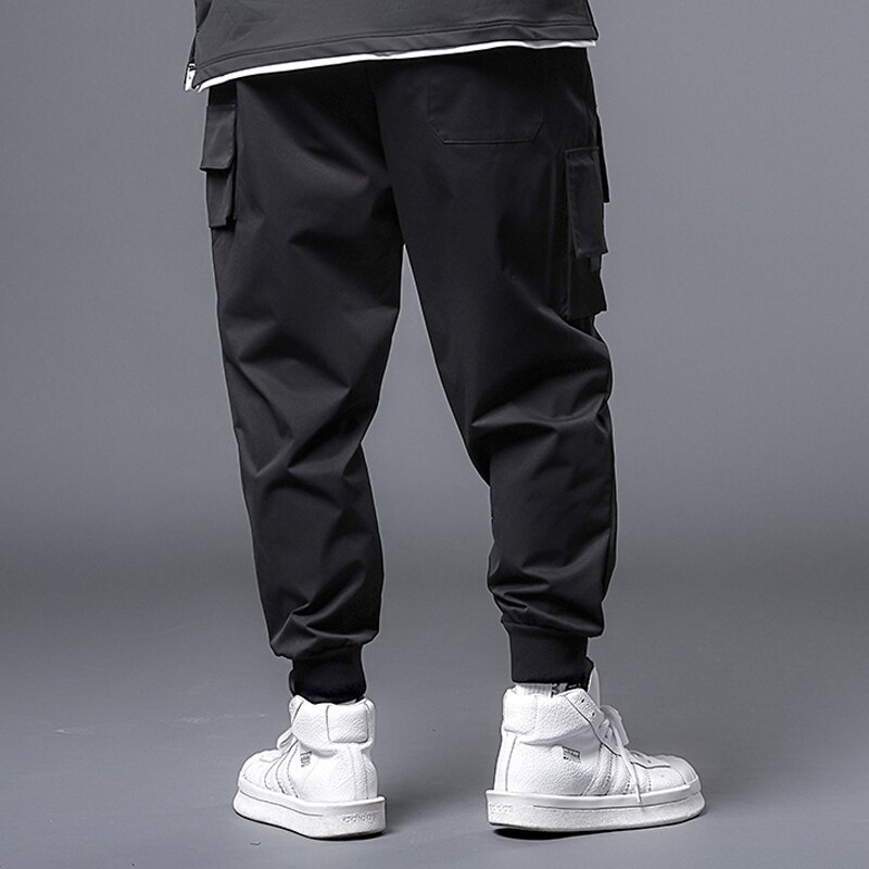 Pantalones Cargo holgados con de bolsillo para hombre, Joggers negros, a la ropa de calle, pantalones holgados, talla grande 7XL, HX617