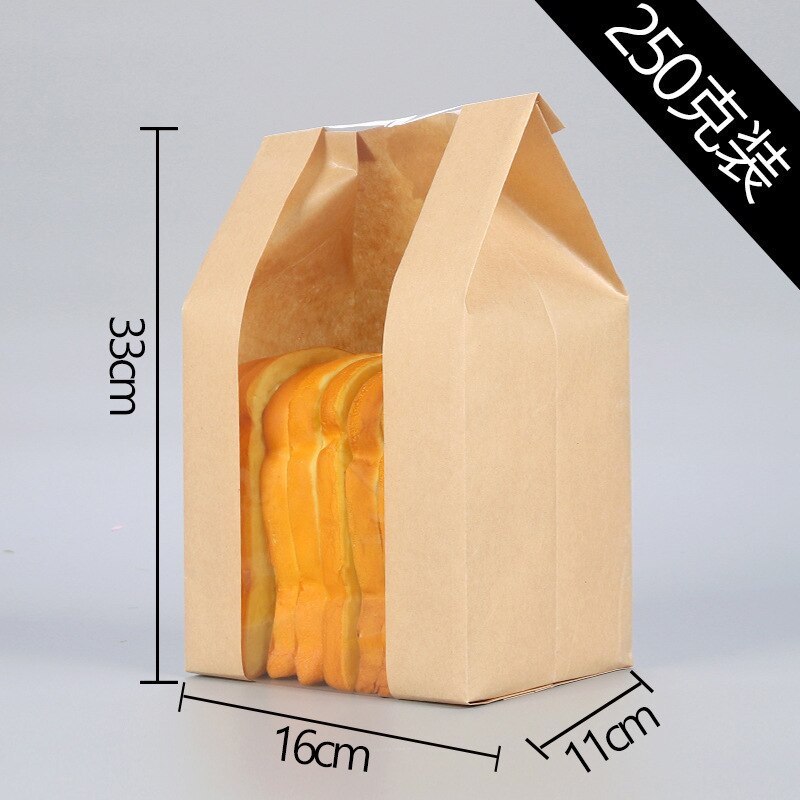 5 stk papirbrødpose kraft mademballage opbevaring bageripose med forseglet klistermærke til frontvindue: 33 x 16 x 11cm