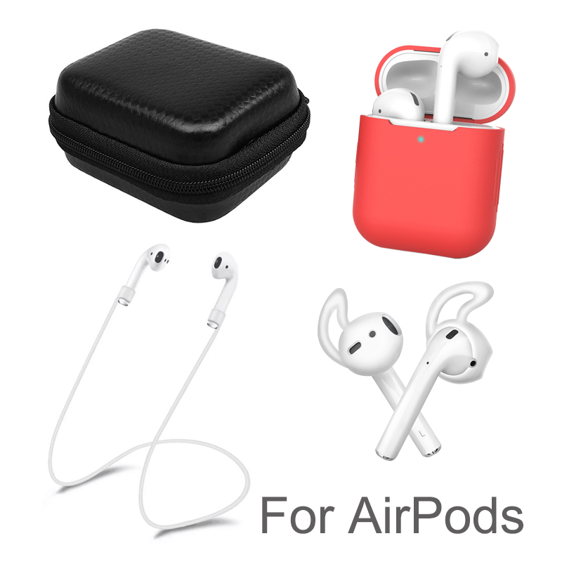 Zachte Siliconen Case Beschermhoes Kit Voor Apple Airpods Bluetooth Oortelefoon Oorhaak Opbergdoos Anti-verloren Touw Voor air Pods 2