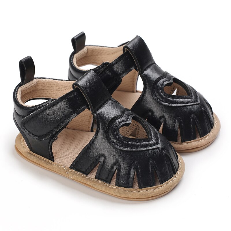Emmababy 2022 Toddler Baby Summer Sandals Solid Color Heart-shaped Cutout Soft Sole Girls Boy Beach Sandals: black / 0-6 Months
