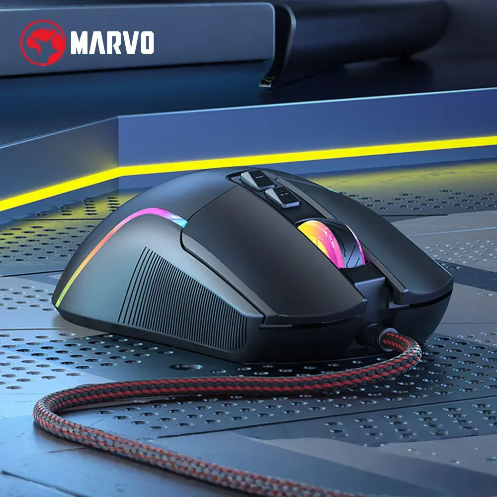 MARVO M292 CAPO 20 Wired Right Hand E-sports Mouse 7 Buttons Mixed Backlit 603FP Chip 8000DPI High Precision Gaming Mouse For PC