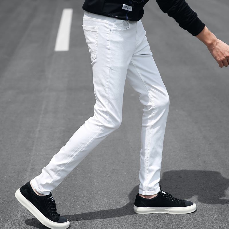 White Jeans Men Ripped Straight Trend Ripped Broken Stretch Distressed Casual Denim Trousers Jeans for Boys Hip Hop Pants