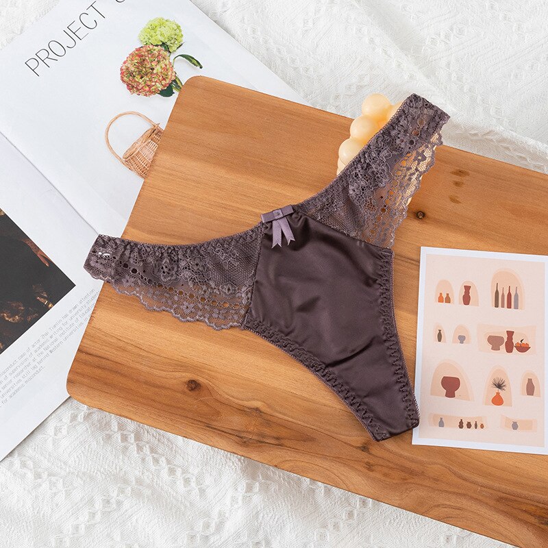 Tangas sexis de estilo europeo, bragas cómodas ahuecadas a la , Tanga sin costuras de cintura baja, pantalones, bragas de encaje sexis, lencería: Gris
