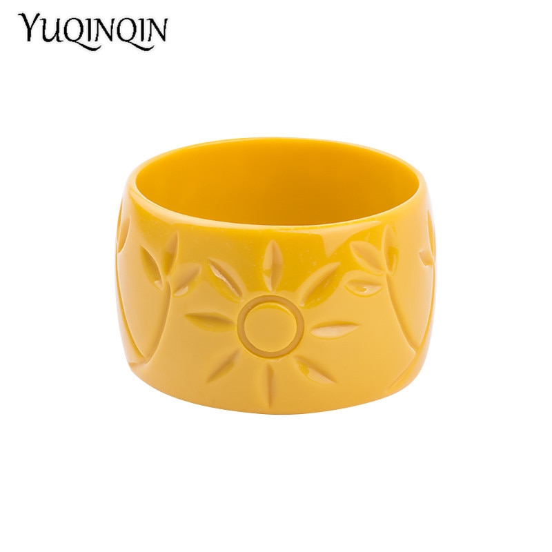Brazalete de resina de con grabado de flores del sol para mujer, brazaletes de , Pulseras anchas acrílica para mujer, abalorio Simple, joyería para