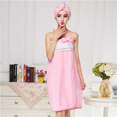 Absorberende Microfiber Stof Strand Badhanddoek Set Met Haar Band Wearable Vrouw Bad Rokken Dame Badjas Zachte Badkamer Handdoek Set: Pink