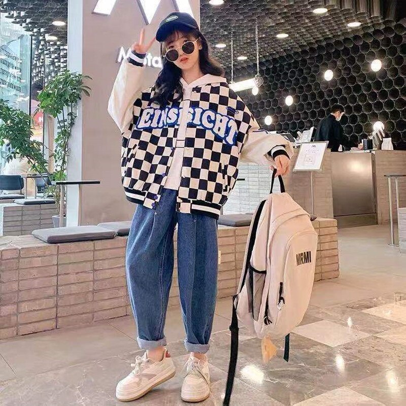 Ropa para Niñas, chaqueta de uniforme de béisbol verde Retro americano, chaqueta holgada de tendencia para niñas de 6, 8, 10, 12 y 14 años, ropa para primavera y otoño