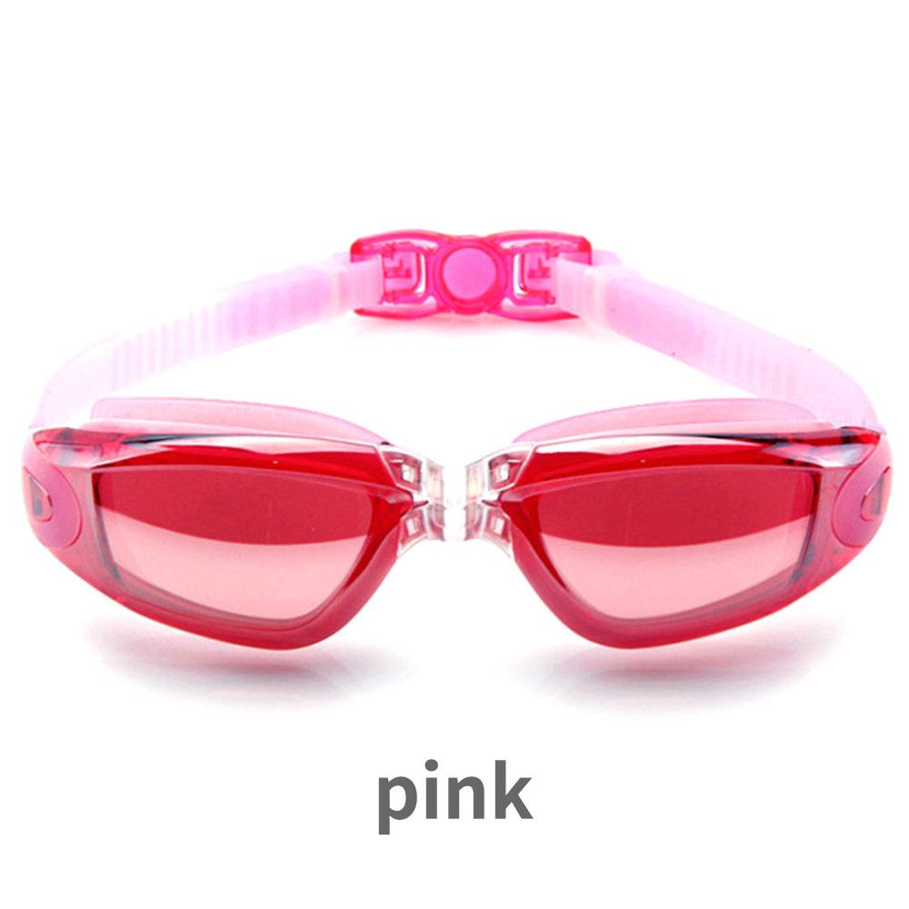 Mænd kvinder svømmebriller silikone nærsynethed anti-tåge uv svømmebriller med ørepropp sportsbriller silikone очки: Lyserød