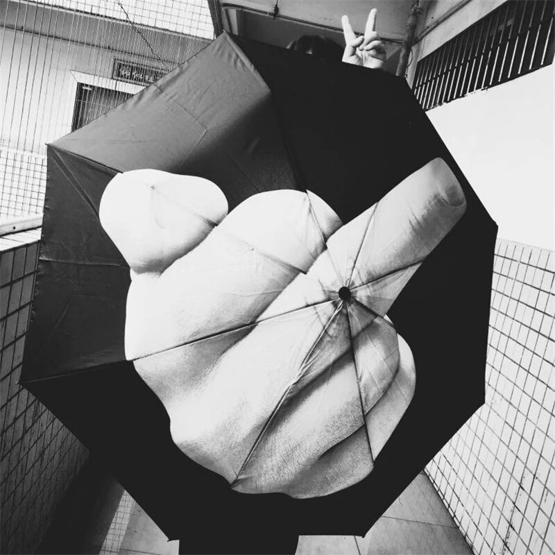 Cool Middle Finger Umbrella Rain Women Umbrella Men Windproof Folding Parasol Personality Black Middle Finger Umbrellas
