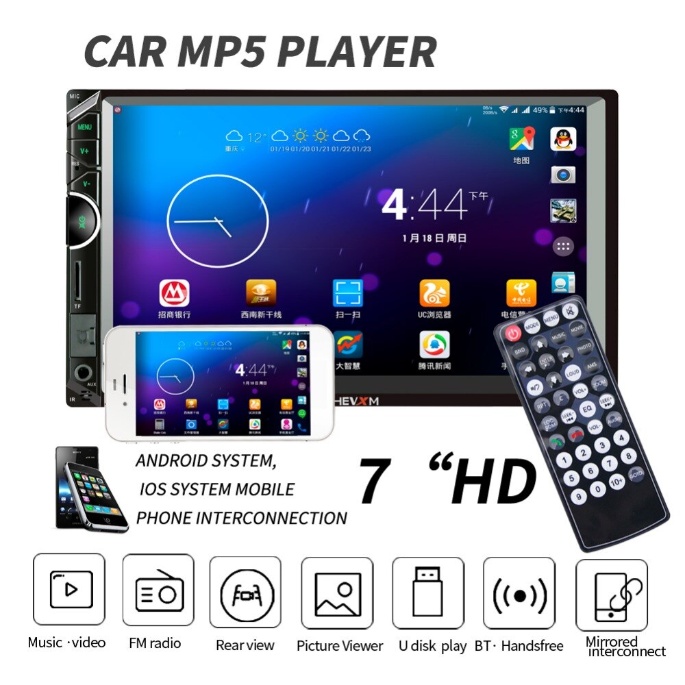 Car Multimedia Player with IOS/Android Mirror Link Bluetooth Autoradio 2 Din 7" Touch Screen MP5 TF USB Radio