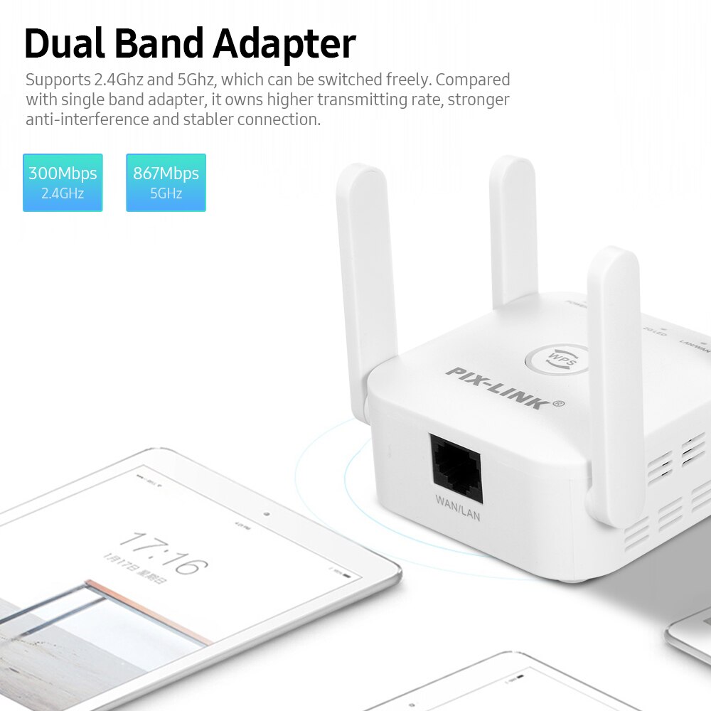 WiFi Repeater WiFi Range Extender Wireless Repeater APModes/Dual Band 2.4G(up to 300Mbps) 5G(up to 867Mbps)/4 Antennas