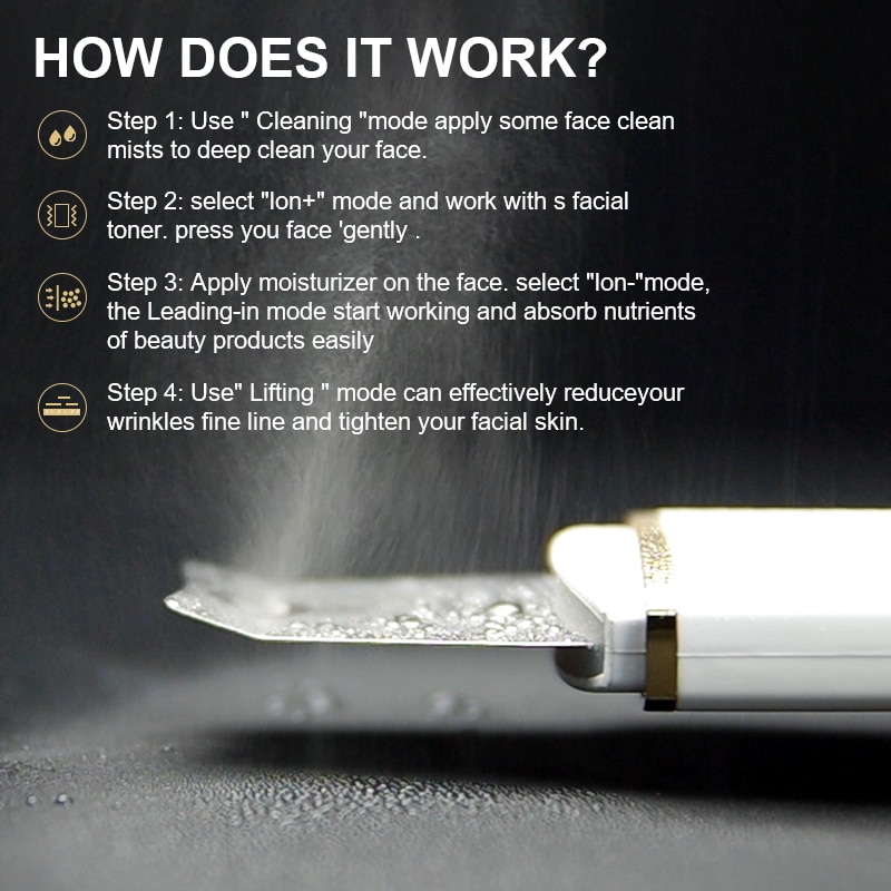 Comedondrukker Ultrasone Huid Scrubber Trillingen Gezicht Spatel Facial Scrubber Schop Schoon Cavitatie Peeling Facial Lifting