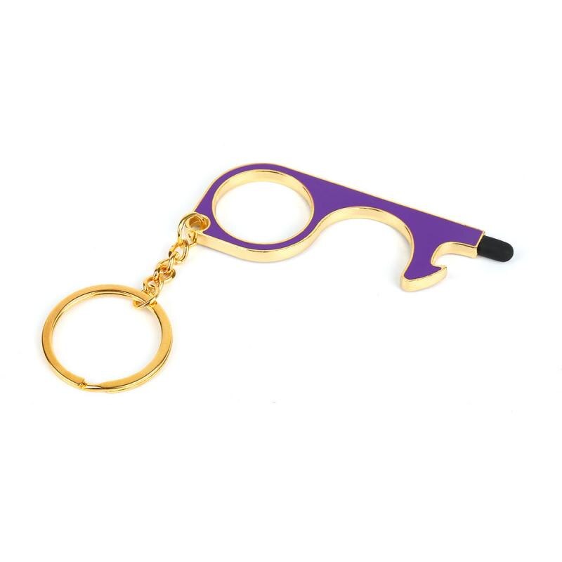 No Touch Open Door Tool Beer Trigger Touch Screen Key Chain Anti Contact Door Opener Tool Contactless Safe Elevator Artifact: purple