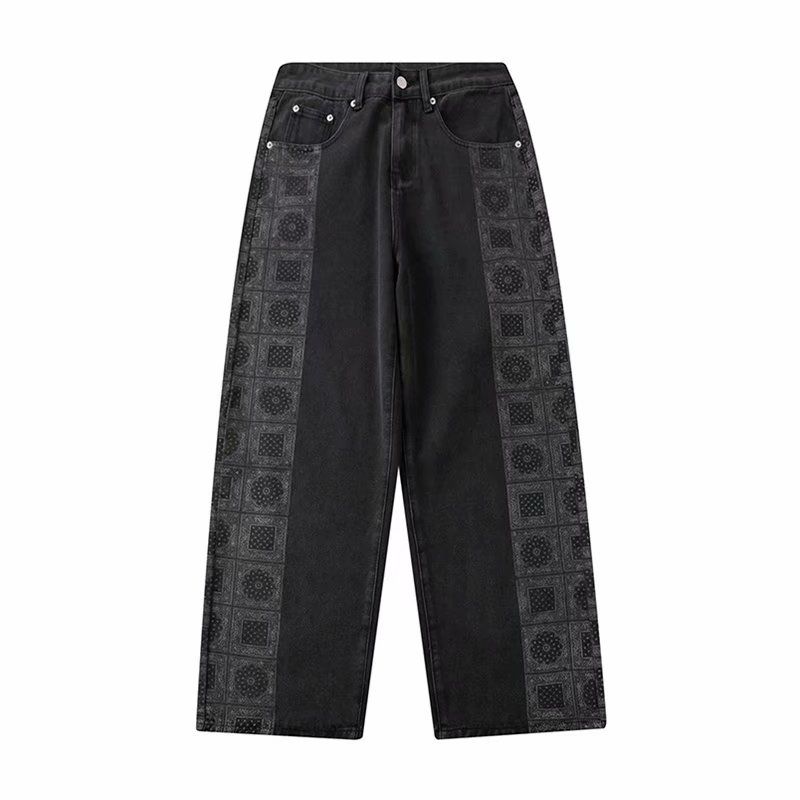 DUEWEER Mens Straight Jeans Spring Autumn Black Baggy Hip Hop Trousers Men Plus Size Plaid Print Harajuku Wide Leg Denim Pants: S