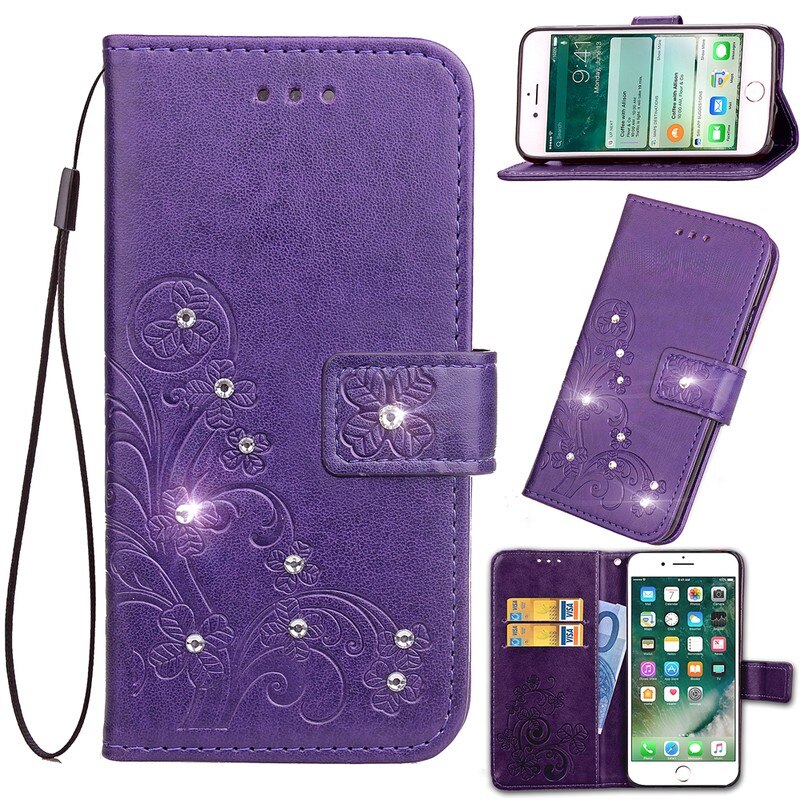 Sunjolly Case voor Samsung S10 Lite PU Leather Case Gras Rhinestone Flip Wallet Telefoon Cover coque voor Samsung Galaxy S10 lite