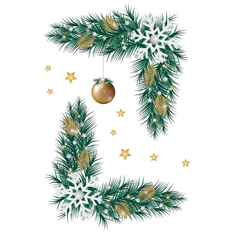 Christmas Green Plant Twig Bell Wall Sticker Simulation Plant Affixed Toilet TV Background Decor Wall Window Decoration Stickers