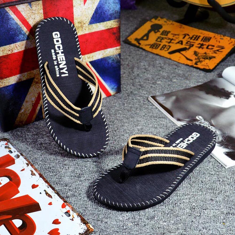 Man slippers house flip flops Stripe Flip Flops Shoes Summer Sandals Male Slipper Flip-flops colorful flat Beach Home Shoes