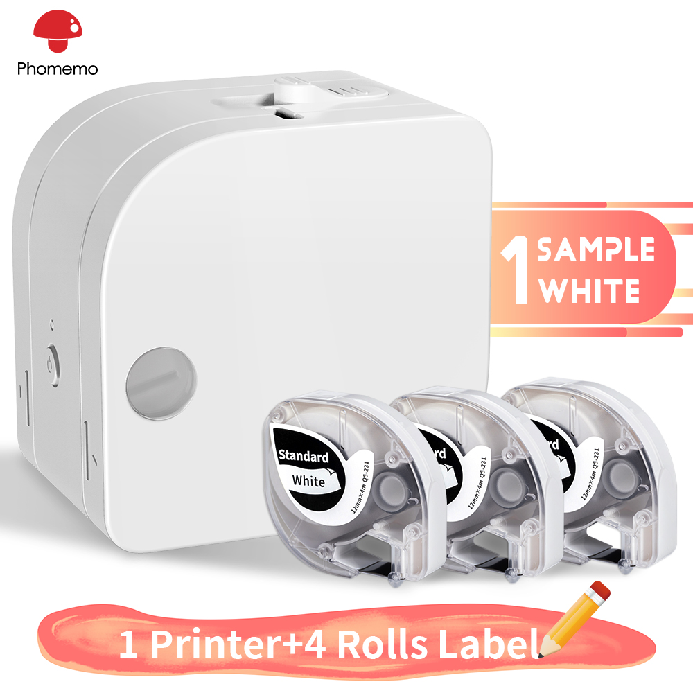 Phomemo Printer Transfer Thermal Printing With 4 Rolls White Label Tapes Mini Impresora Label Maker Using Organization: 1White 4 Rolls White