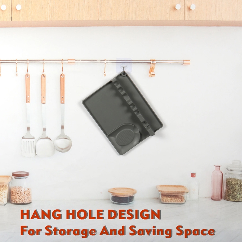 2 In 1 Siliconen Lepel Houder Keuken Koken Gebruiksvoorwerp Rust Met Drip Pad 5 Slots Y1QB