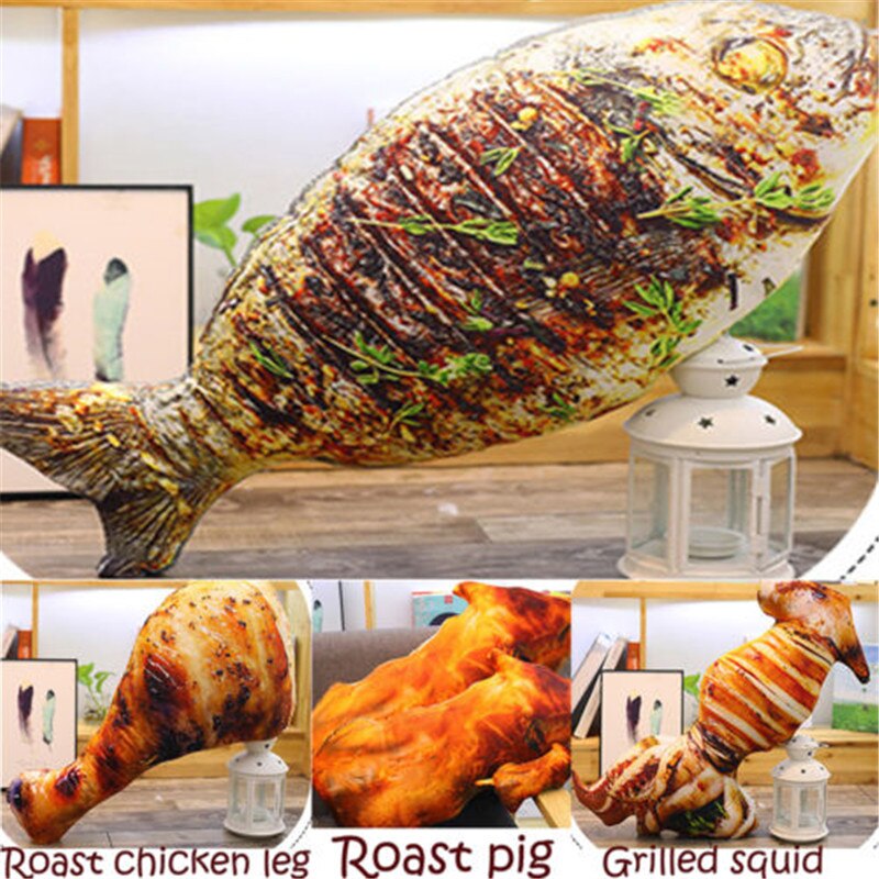 Simulatie voedsel wasbaar kussen sierkussen 3d vissen pizza eten snackvormig pluche bed kussen kussen huisdecoratie