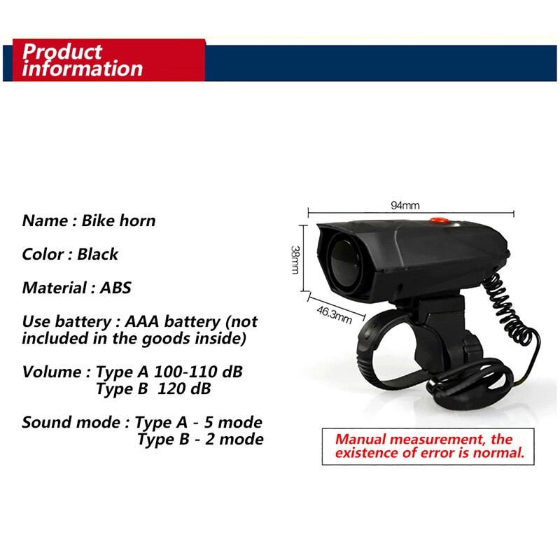 Electronic Bicycle Bell Cycling Horns Bike Bicycle Handlebar Ring Bell Horn Strong Loud Air Alarm Bell Sound Bike Horn Accessory