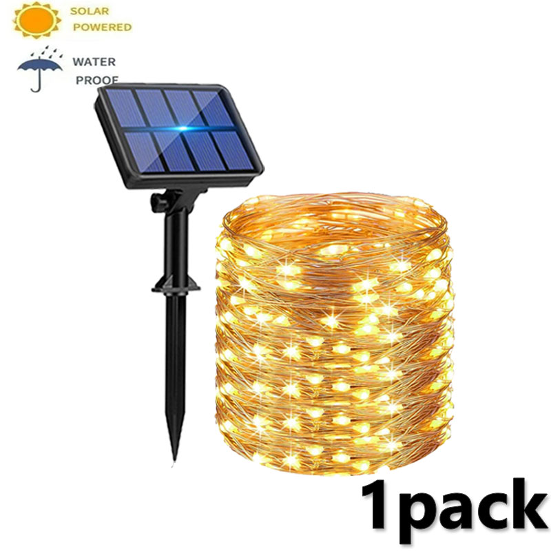 4- pack solcellsljusslingor solcellslampor utomhus med 8 ljuslägen vattentäta ljusslingor för träd, trädgård, uteplats, koppartråd: Citron gul / 16-20w
