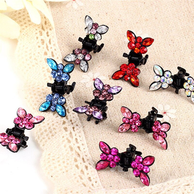 Conjunto de 12 pinzas pequeñas para el pelo con forma de mariposa para mujer, pinzas de Metal para el pelo con diamantes de imitación, para cangrejo, accesorios para el cabello