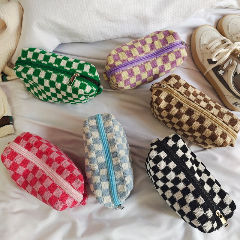 Checkerboard Storage Bag Pouch Basic Retro Check Patterns Pencil Bag Pen Case for Travel Stationery Office School A6933