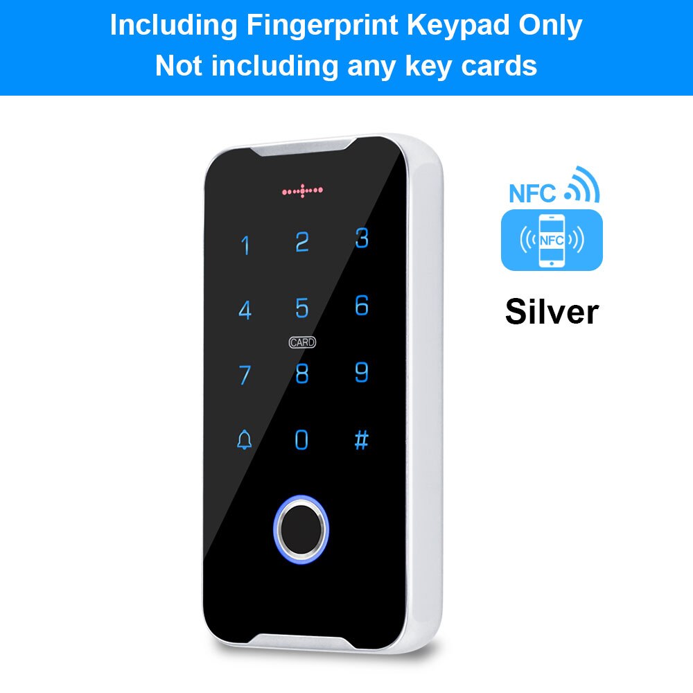 Mobile Phone NFC Access Control Keypad RFID Keyboard Access Controller System Fingerprint IP68 Waterproof 13.56MHz Card Reader: Silver Keypad ONLY