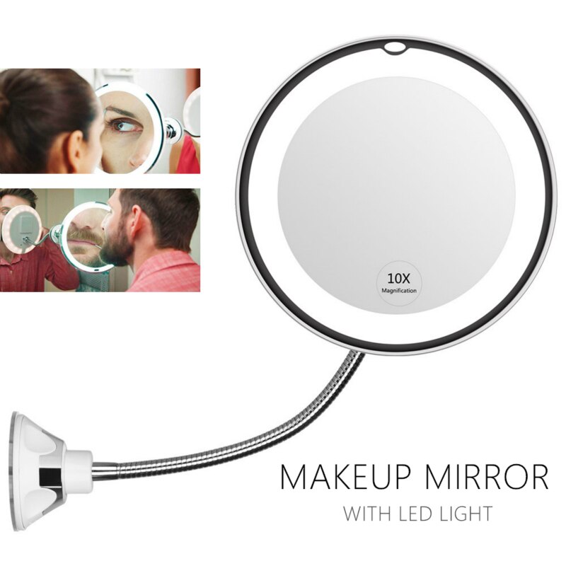 10 gange forstørrelsesglas forfængelighed spejl ledet lys 360 graders fleksibelt roterende sugekop badeværelse soveværelse natlys