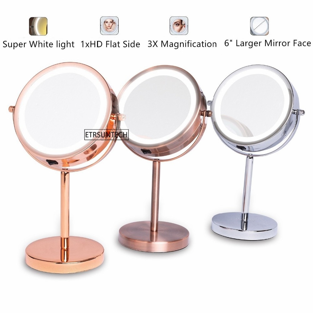 6 "1X/3X Vergrootglas Tweezijdige Spiegel Met Standaard 18 LED Verlichte Tabletop Make-Up Cosmetische Spiegel Battery Operated 3 kleuren