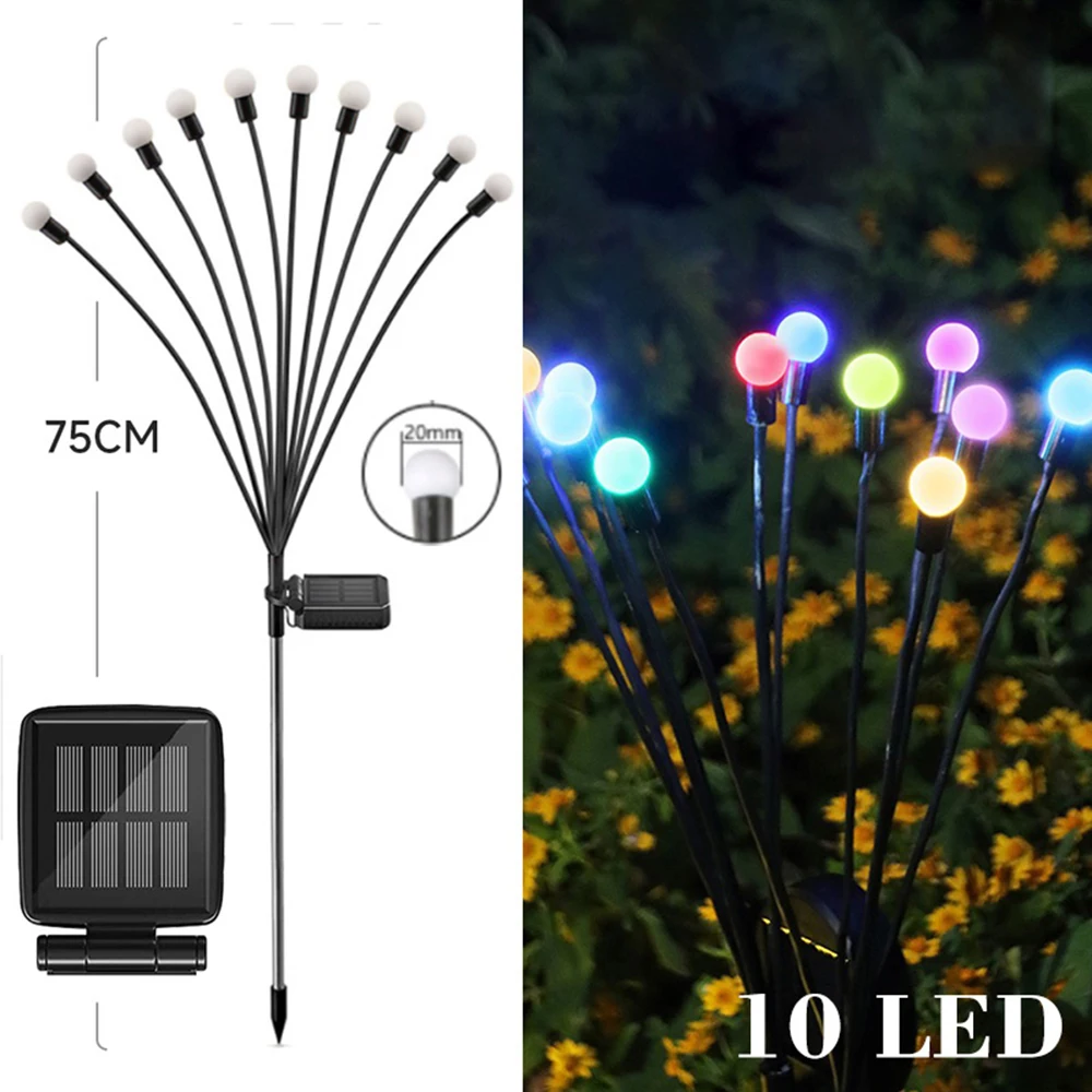 6/8/10 LED Solar Garden Lights Powered Firefly Lights Outdoor Waterproof Vibrant Garden Lights for Patio Pathway Decoration,Warm: forest green