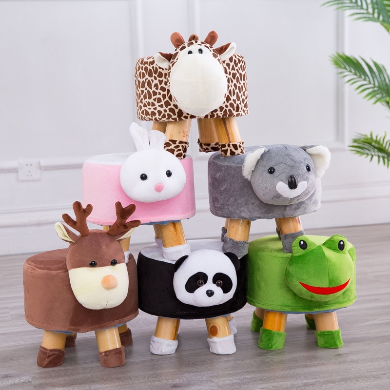 Cartoon Dier Kruk Massief Houten Kinderen Salontafel Kruk Thuis Kleine Sofa Kruk Afneembaar En Wasbaar WF6051005