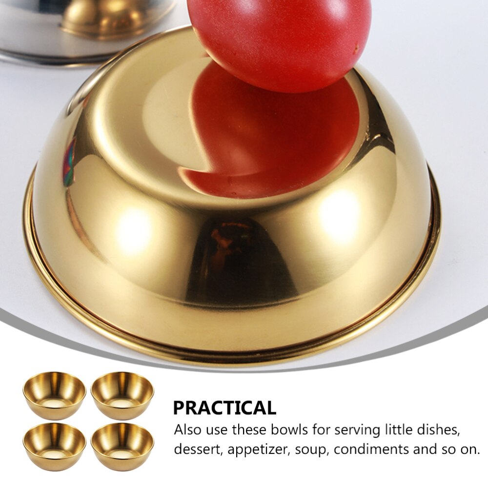 4pcs Appetizer Serving Tray Gold Dining Plate Serving Dishes Dinner Plates Stainless Steel Sauce Dishes Spice Dish Plates