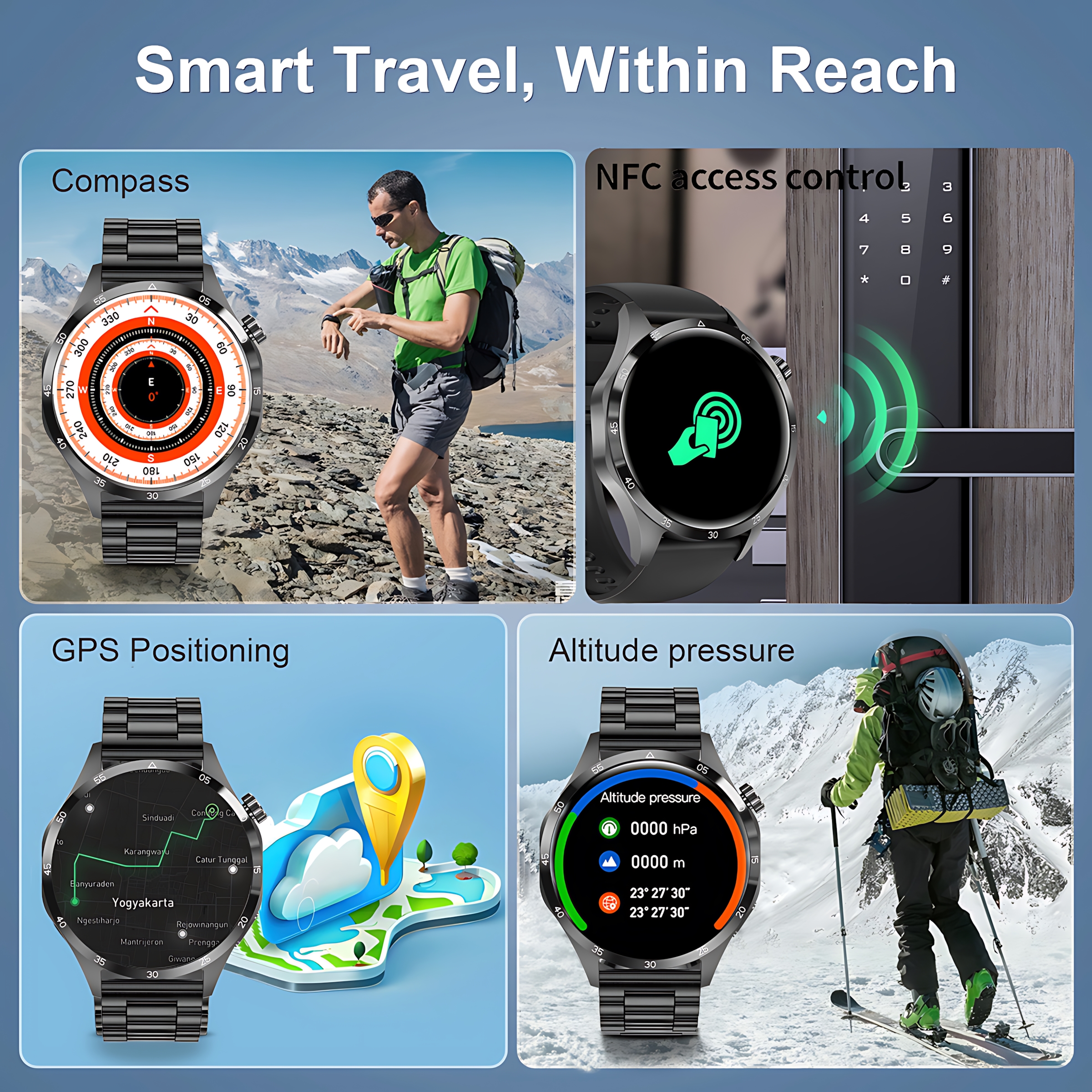 reloj inteligente clásico con GPS, pantalla AMOLED Ultra HD de 1,6 pulgadas, GPS incorporado, llamada BT, NFC, IP68, reloj inteligente resistente al agua para Android IOS
