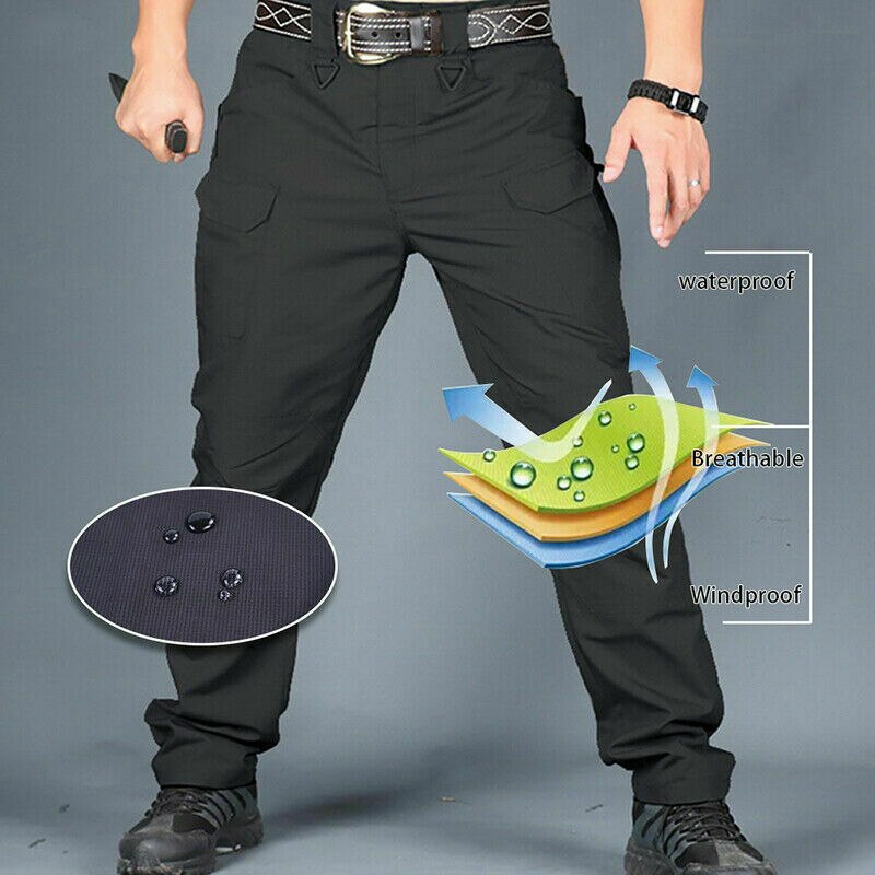 TOPMen's Pants Waterproof Windproof Trousers Outside Sports Hiking Pants Multi-Pocket Work Pants Black M