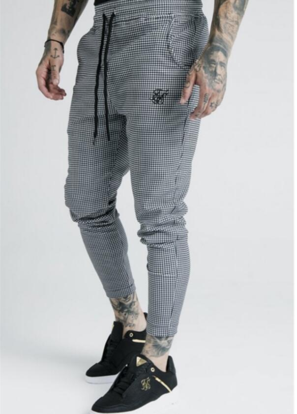 Herr polyester rutig flocktryck avslappnad tunna sik siden sweatpants street hip-hop slimmade byxor