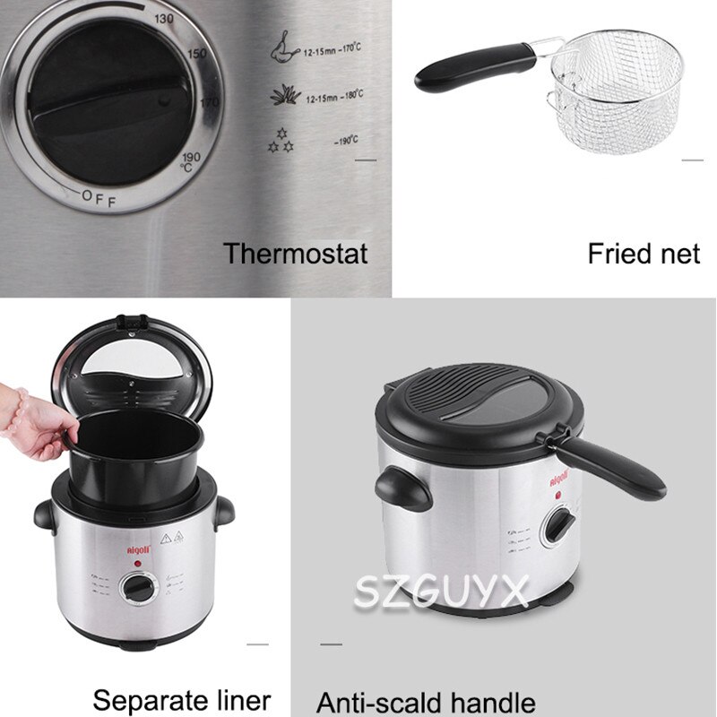 Mini freidora eléctrica extraíble, 1,5 l, antiadherente, olla única, herramienta de cocina para patatas fritas