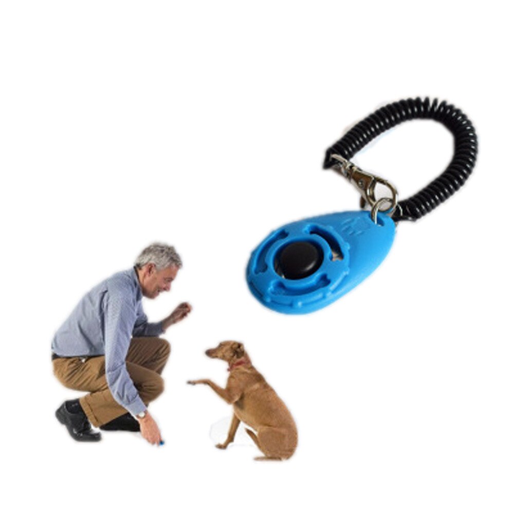 1 stykke kattekattehund træning klikker plast hunde klik træner hjælp til justerbar håndledsrem lyd nøglering hund repeller