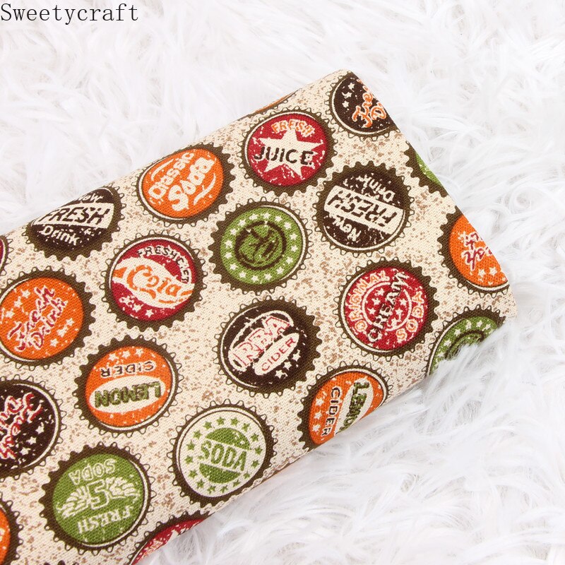 110X45Cm Dikke Katoenen Stoffen Door Yard Japanse Fles Cap Print Diy Naaien Tas Tafelkleed gordijn Party Home Decor