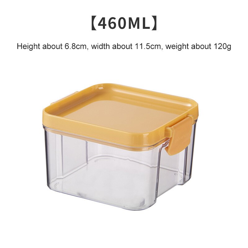 4 Different Capacity Plastic Sealed Cans Kitchen Organizer Storage Box Transparent Food Canister Keep Fresh Clear Container: Yellow 460ml
